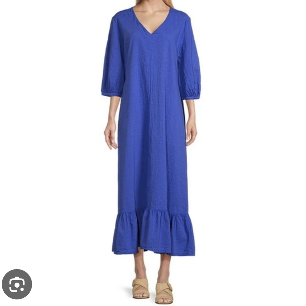 Bryn Walker Lana Oversize Seersucker Vneck Maxi Dress M